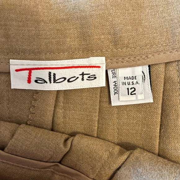 Vintage Tan Preppy Classic High Waist Midi Size 12 100% Wool Talbots skirt - Picture 3 of 4